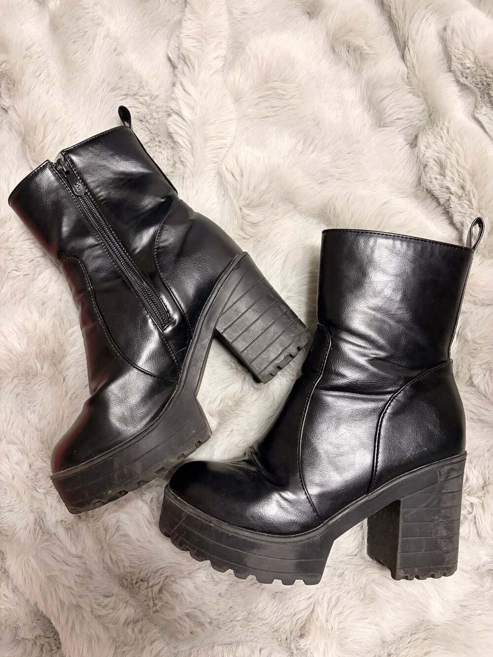 Black Platform Chunky Heel Ankle Boots